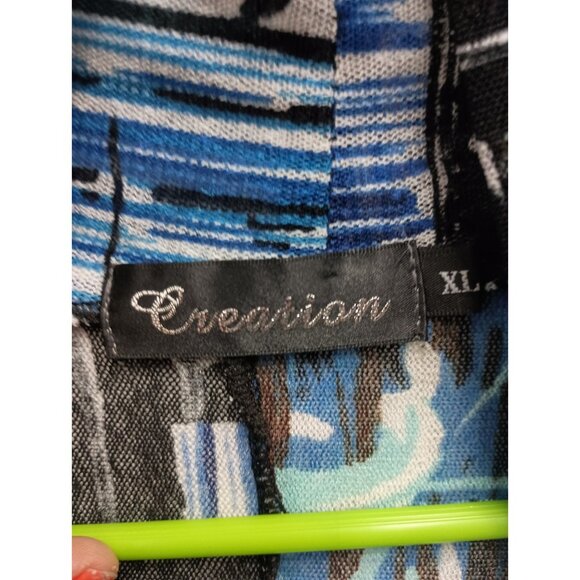 Creation Womens Wearable Art Cardigan XL Blue Black Abstract Mesh Open Eclectic - Picture 4 of 8